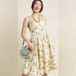 Voodoo Vixen | Vintage-Style Cactus, Bird Print Midi Dress Small NWOT